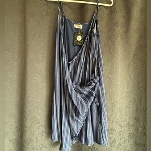 Blue Spaghetti Strap Wrap Tie Tunic